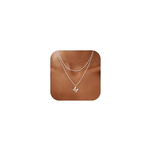 14K Gold Plated Initial Necklaces for Women Dainty Layered Letter Pendant Necklace Cute Choker Necklace Gift Trendy Stuff Personalized Jewelry Stack for Women Her - color: Silver, style: M