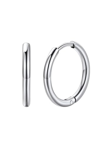FaithHeart Stainless Steel Black/Silver/Gold Huggie Hoop Earrings for Men | Hypoallergenic Small Hoop Earrings Lightweight Sleeper Earrings Waterproof Cartilage Piercing Jewelry Gift 8-16mm - color: Silver-Round, size: Diameter 14mm