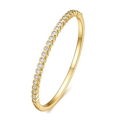 Turandoss Dainty Tennis Bangle Bracelets for Women Jewelry Gifts | 14K Gold Plated, Personalized Tennis Bracelets, Trendy Cubic Zirconia Bangle Bracelet, Jewelry Gifts for Mom Wife Sister - color: Half CZ Bangle - Round Tennis