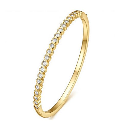 Turandoss Dainty Tennis Bangle Bracelets for Women Jewelry Gifts | 14K Gold Plated, Personalized Tennis Bracelets, Trendy Cubic Zirconia Bangle Bracelet, Jewelry Gifts for Mom Wife Sister - color: Half CZ Bangle - Round Tennis