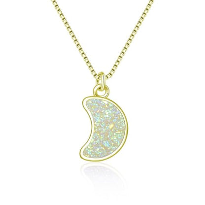 Adabele Natural Druzy Necklace Small Tiny Moon Gemstone Pendant 18 inch Sparkly Agate Stone Crystal Women Jewelry Tarnish Resistant Stainless Steel/Gold Plated Chain - color: Crystal AB druzy - gold plated