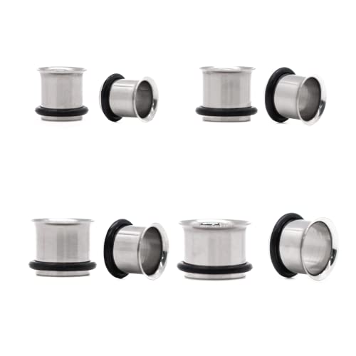 Forbidden Body Jewelry 12G-1 Inch Surgical Steel Single Flared Tunnel Plugs Plus O-Ring, Choose Pcs/Gauge - style: 8pcs: 00g/11mm/12mm/14mm