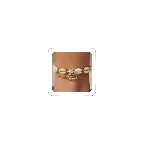 Beaded Starfish Mermaid Anklets Bracelet for Women Waterproof Starfish Shell Pearl Anklet Stackable Stretch Beaded Anklets Hawaiian Beach Jewelry Mermaid Costume Outfits Accessories - style: Shell Chain