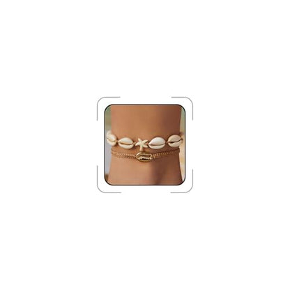 Beaded Starfish Mermaid Anklets Bracelet for Women Waterproof Starfish Shell Pearl Anklet Stackable Stretch Beaded Anklets Hawaiian Beach Jewelry Mermaid Costume Outfits Accessories - style: Shell Chain