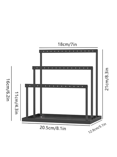 3 Tier Jewelry Earring Organizer Holder,Large And Small Stud Earring Tabletop Storage Display Stand For Girls,Hanging Dangle Earring Towers For Selling,Jewelry Rack For Vendors (Black)