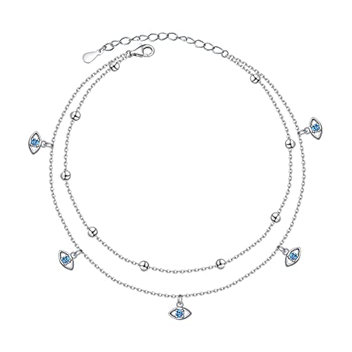 Anklet for Women S925 Sterling Silver Beach Foot Adjustable Ankle Bracelet - style: Evil Eye