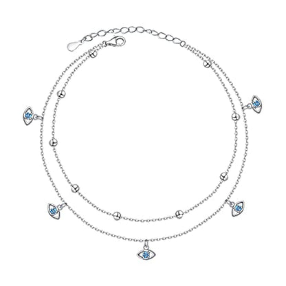 Anklet for Women S925 Sterling Silver Beach Foot Adjustable Ankle Bracelet - style: Evil Eye