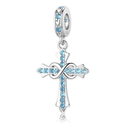 HappyStar 925 Sterling Silver Charms Infinity Design Birthstone Charms for Bracelets with 5A Cubic Zirconia Cross Necklace for Women Dangle Pendant Compatible Pandora Bracelets Happy Birthday Gifts - color: 3-March Birthstone Charms