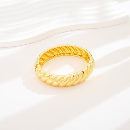 Chunky Gold Bangle Bracelets for Women Twisted Hinged Wrist Cuff Bracelets open Spiraled Oval Bracelet Trendy Jewelry for Women - color: wide cuff bangle