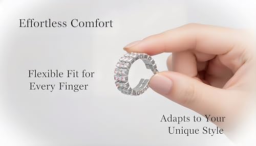 Sparkling Rhinestone Ring Set Trendy Elastic Rhinestone Crystal Stretch Ring Stackable Jewelry for Women Girls - color: 3 Rows Ring-Colorful A