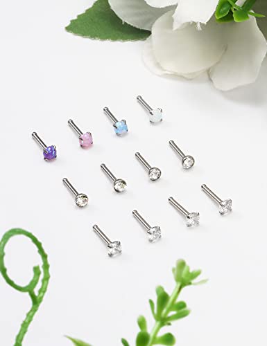Cisyozi 18G 20G 22G Nose Rings Studs Surgical Steel Nose Stud Set 1.5mm 2mm 2.5mm 3mm Diamond Cubic Zirconia Opal Screw L Shaped Straight Nose Piercing Jewelry for Women Men - color: A:22G-Bone -2.5mm