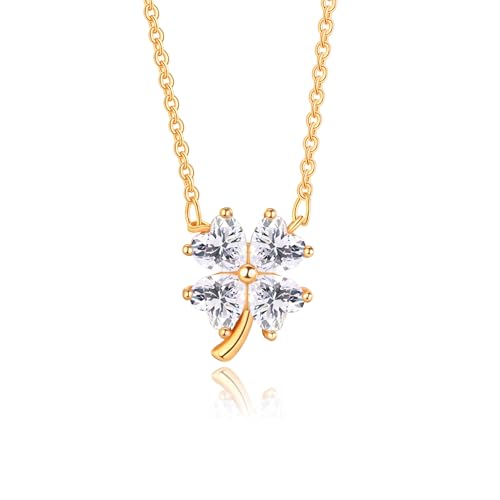 Gold Plated Pendant Necklaces for Women Cubic Zirconia Accent 18 Inch Adjustable Chain Hypoallergenic Gift for Wife Mom Birthday Valentines Day - style: Heart-shaped clover