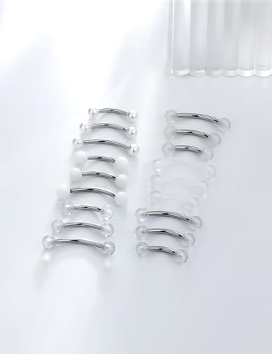 16g 6/8/10mm White/Pink/Black Eyebrow/Rook/Snug/Vertical-Labret/VCH/Snake-Eyes/Anti-Tragus/Christina/Daith/Belly-Button/Bridge/Hood/Surface Curved Barbell Piercing Jewelry for Women Men - color: White