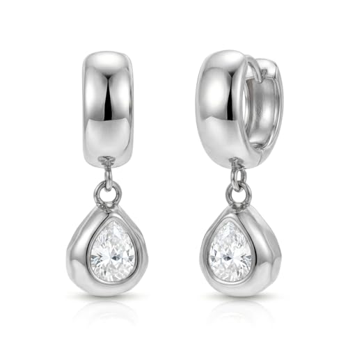 NIXMAX Trendy Gold Dangle Earrings for Women, Chunky Statement CZ Hoops | Bezel-Set Cubic Zirconia Charm, 14K Gold Plated, Lightweight Hypoallergenic Jewelry, Fashion Accessories, Gifts for Women - color: SIlver-Chunky Teardrop Hoops
