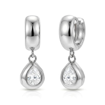 NIXMAX Trendy Gold Dangle Earrings for Women, Chunky Statement CZ Hoops | Bezel-Set Cubic Zirconia Charm, 14K Gold Plated, Lightweight Hypoallergenic Jewelry, Fashion Accessories, Gifts for Women - color: SIlver-Chunky Teardrop Hoops