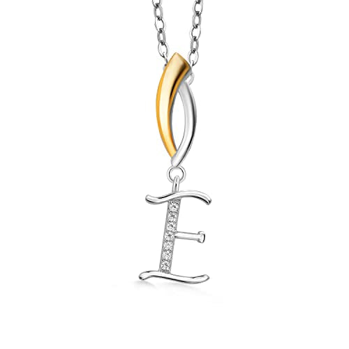 Gem Stone King Initial Pendant Necklace Letter A to Z Alphabet | 925 Sterling Silver | White Moissanite | Gift Women Mother's Day Christmas Wife Mom Girlfriend Anniversary Birthday | By Keren Hanan - style: Initial E