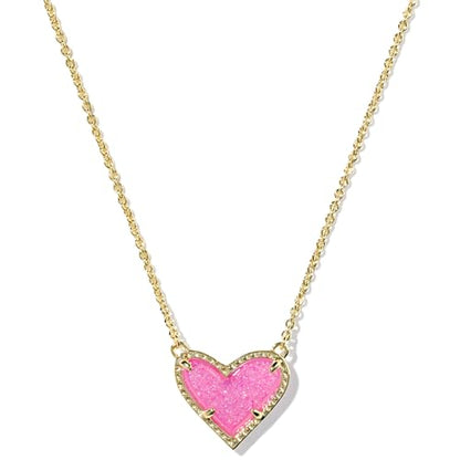 Kendra Scott Ari Heart Adjustable Length Pendant Necklace for Women, Fashion Jewelry - color: GOLD - HOT PINK DRUSY
