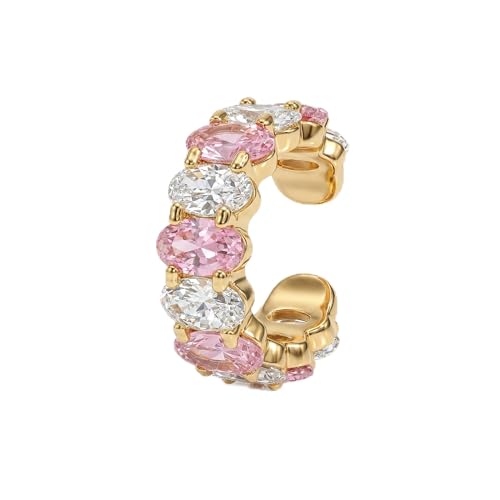 Ear Cuffs Non Piercing for Women 14K Gold Plated Ear Cuff Earrings Colorful Cubic Zirconia Paved Trendy Cartilage Earring Jewelry | Single - color: White Pink