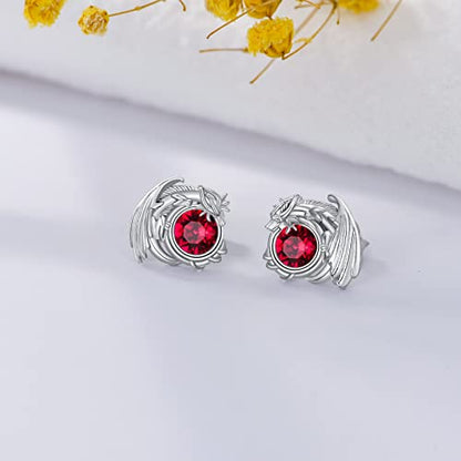 Dragon Earrings Sterling Silver Stud Hypoallergenic Birthstone Crystal Dragon Earrings for Women - color: 01-Jan