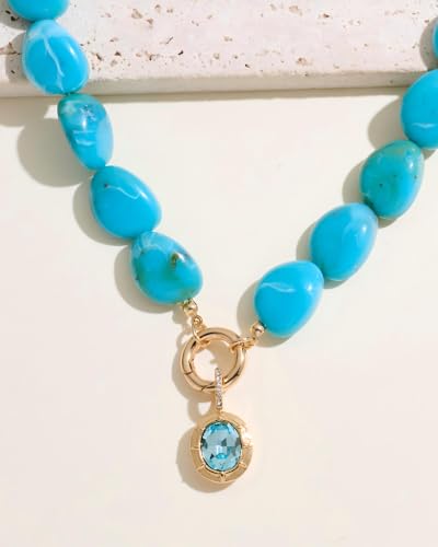 Chunky Colorful Bead Necklace Summer Fashion Statement Boho Beaded Chunky Necklace for Women Adjustable Length Lightweight Cool Suitable for Beach Vacation Daily Wear & Summer Parties - color: Turquoise-A