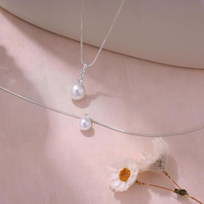 Pearl Necklaces for Women, Dainty Gold Necklace 14K Gold Plated Charm CZ Pearl Pendant Necklace Simple Gold Pearl Choker Necklaces for Women Trendy Wedding Womens Jewelry - color: CZ Pearl Necklace-silver