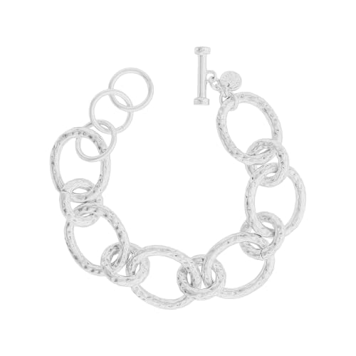 18K Gold Plated Hammered Toggle Bracelet for Women | Chunky hammered statement bracelet with a toggle closure and 3 adjustable sizes, designed for everyday wear and gifting - style: Style Three