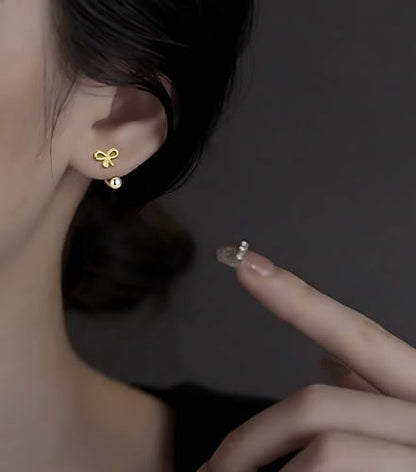 Gold Half Hoop Earrings for Women Poke Free Dainty Flower Diamond CZ Heart Huggies Backless Earrings Stay Closed Hoop No Back Screw Back Small Stud Gifts Trendy Fashion - color: Gold-CZ & Bow & Flower