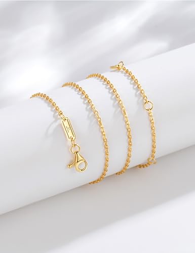 S925 Sterling Silver Chain Necklace for Women, 18 inch Adjustable, Classic, Fashionable, Versatile, Unique Safety Buckle Design, Silver Necklace Gift - color: Yellow Gold