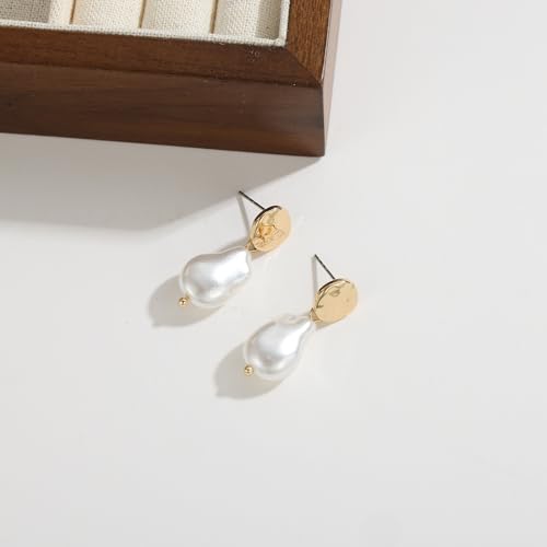 Statement Pearl Dangle Earrings,Gold and Large Pearl,Luxury Chandelier Organic Style Earrings - color: N gold and white