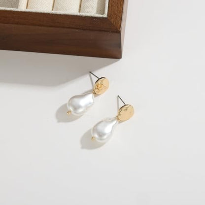 Statement Pearl Dangle Earrings,Gold and Large Pearl,Luxury Chandelier Organic Style Earrings - color: N gold and white