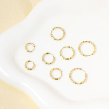 Small Hoop Earrings for Women Men Girls 14k Real Gold Plated Thin Gold Huggie Hoops Set for Cartilage Helix Hypoallergenic Surgical Stainless Steel 6/8/10/12mm - color: Gold, style: Thinner-1.6mm