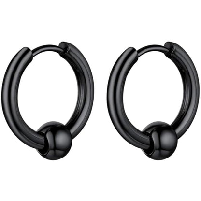 ChainsHouse Stud Earrings for Men Women,316L Stainless Steel/14K Gold/Black Plated Metal, Punk Hypoallergenic Surgical Huggie Hoop Earrings Mens Jewelry Piercing Hoop Earrings - style: B: Black-Bead Hoop(1 Pair)