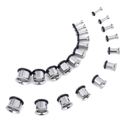 TBOSEN Precise Dimensions Stainless Steel Set Double|Single Flare Tunnel Screw Gauge Ear Expander Stretching Kit Piercing Mixed Size - color: Silver-Single Flare, size: 1.6-10mm(14G-00G)