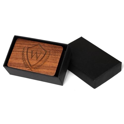 Mens Initial Cufflinks and Tie Clip A-Z Alphabet Letter Black Stainless Cuff Links Tie Bar with Engraved Walnut Wood Box Groom Groomsman Wedding Set - style: Classic-W