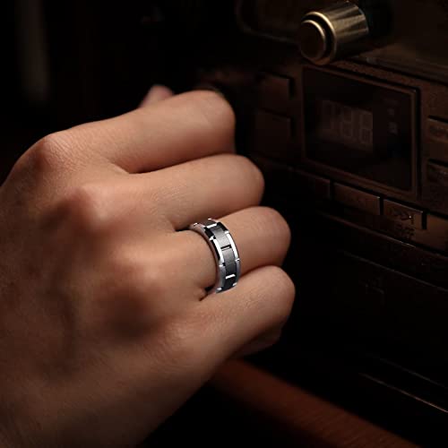 King Will Classic Mens 、Tungsten Carbide Rings Brick Pattern Groove Center | Silver/Black/Gold/Rose Gold, 8mm, Grooved, Comfort Fit, Brick pattern, Everyday Wear - color: A-Silver & Black