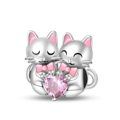 925 Silver Charm for Bracelets Animal Pet Insect Series Women Jewelry Gift - color: Pink Cat