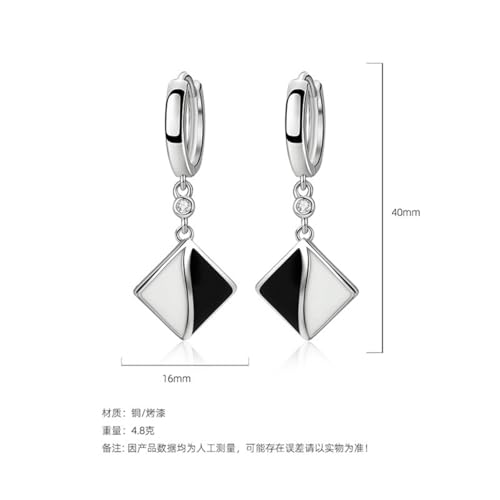 Fashion Huggie Hoop Earrings for Women Teens White Gold Cubic Zirconia Love Heart Hoops Polygonal Exaggerated Geometric Drop Dangle Earrings Black And White Squares Minimalist Everyday Jewelry Gifts - style: Squares