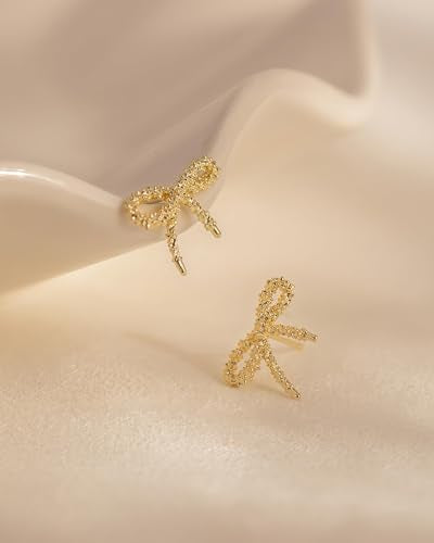 Stud Earrings for Women- 14K Gold/White Gold Plated/Black Bow Dragon Softball Snake Bat Stud Earrings - color: Sparkling Bow