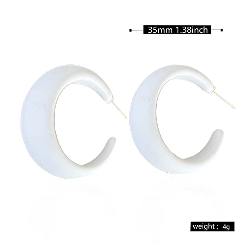 Acrylic Resin Earrings 70s 80s Colorful Hoop Earrings C Shape Trendy Chunky Cute Candy Earrings Jewelry for Women - color: White