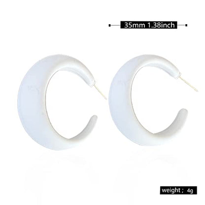 Acrylic Resin Earrings 70s 80s Colorful Hoop Earrings C Shape Trendy Chunky Cute Candy Earrings Jewelry for Women - color: White