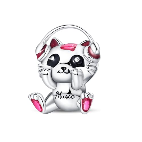 925 Sterling Silver Charms for Bracelets and Necklaces Beads Charms Jewelry Gift for Women - color: Music Cat Charm