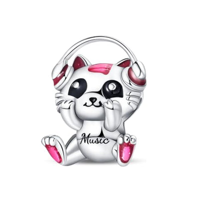 925 Sterling Silver Charms for Bracelets and Necklaces Beads Charms Jewelry Gift for Women - color: Music Cat Charm
