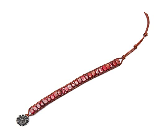 7 Chakra Bracelet Bohemian Handmade Leather Wrap Healing Protection Natural Stone Yoga Beaded Bracelets Boho Friendship Jewelry - color: Red Turquoise