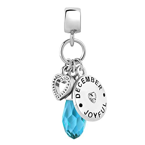 GMXLin Birthstone Birthday Charms Teardrop Love Heart Dangle Bead Compatible With Pandora Charms Bracelets - style: December Birthstone
