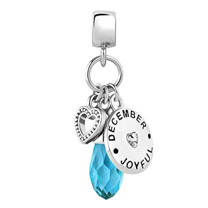 GMXLin Birthstone Birthday Charms Teardrop Love Heart Dangle Bead Compatible With Pandora Charms Bracelets - style: December Birthstone