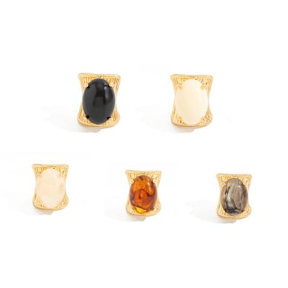 Geometric Open Ring, Adjustable Statement Rings with Non-Fading Hand-Marbled Resin Wide Band, Metallic Stripe Accent Finger - color: Off1 white