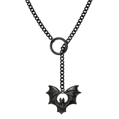 Choker Necklace for Women Gothic Goth Stainless Steel Slip Chain Chunky Long Drop Mens Punk Necklace Jewelry Gift - style: Black Bat
