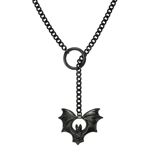 Choker Necklace for Women Gothic Goth Stainless Steel Slip Chain Chunky Long Drop Mens Punk Necklace Jewelry Gift - style: Black Bat