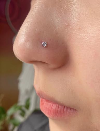 Cisyozi 18G Nose Rings Studs Hypoallergenic Nose Piercings 316L Surgical Steel Silver Nose Rings Set L Shaped Nose Nostril Piercing Jewelry for Women Men Diamond CZ 1.5mm 2mm 2.5mm 3mm 3.5mm 4mm - color: 18G - Gold- CZ 2.5mm
