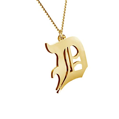 Women's Old English Initial Necklace 18K Gold Plated Stainless Steel Letter Pendant Gift - style: D
